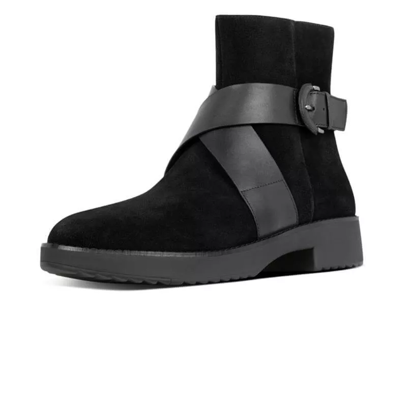 FitFlop | Y84-090 מגפי נשים מונה עם אבזם שחור זמש
