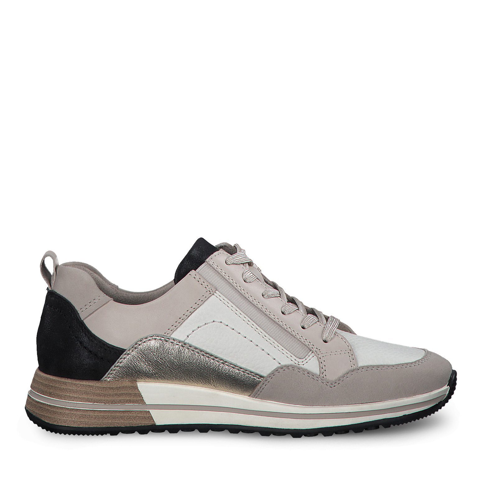 Tamaris / נעלי ספורט מעור עם רוכסן בז' משולב – תמונה 2