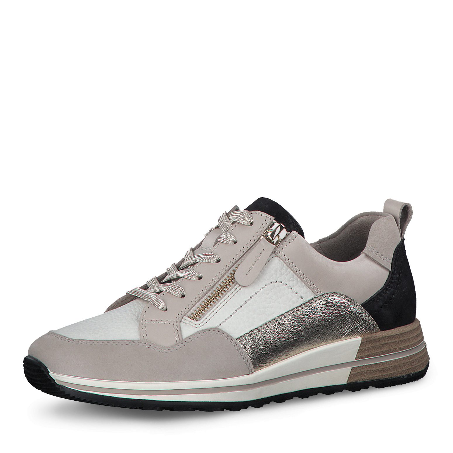 Tamaris / נעלי ספורט מעור עם רוכסן בז' משולב – תמונה 3