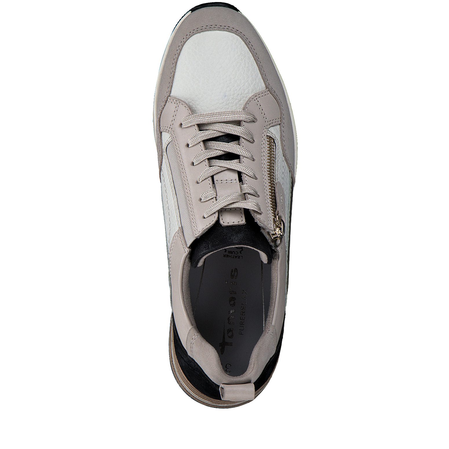 Tamaris / נעלי ספורט מעור עם רוכסן בז' משולב – תמונה 4