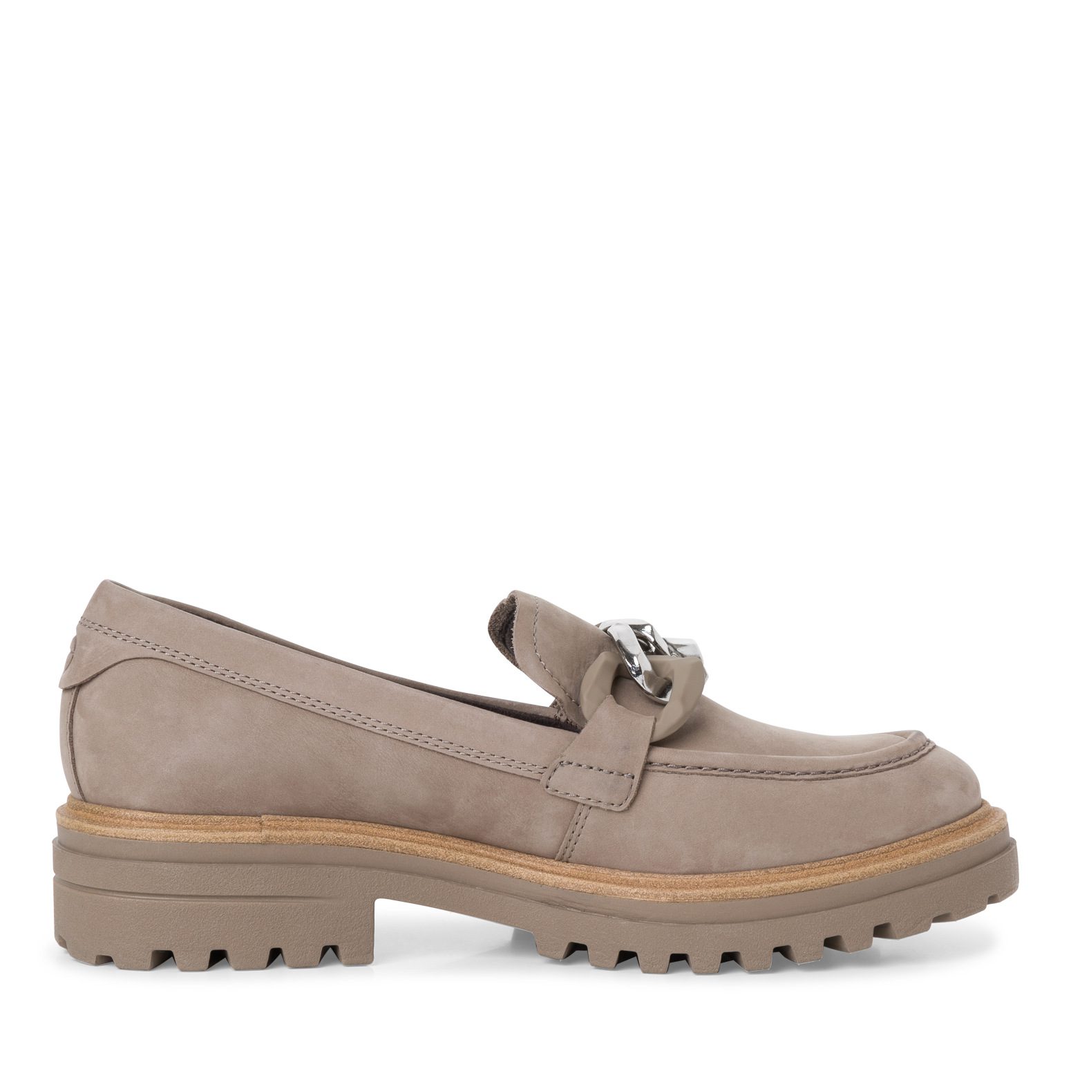 נעלי מוקסין מעור עם אבזם סוליית טרקטור / בז' – תמונה 2