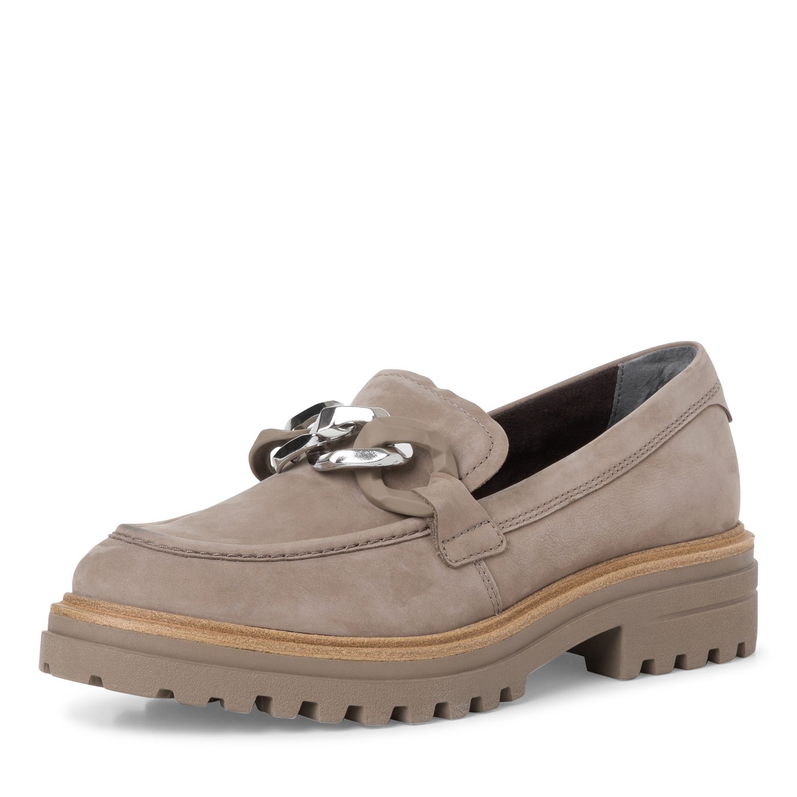 נעלי מוקסין מעור עם אבזם סוליית טרקטור / בז' – תמונה 3