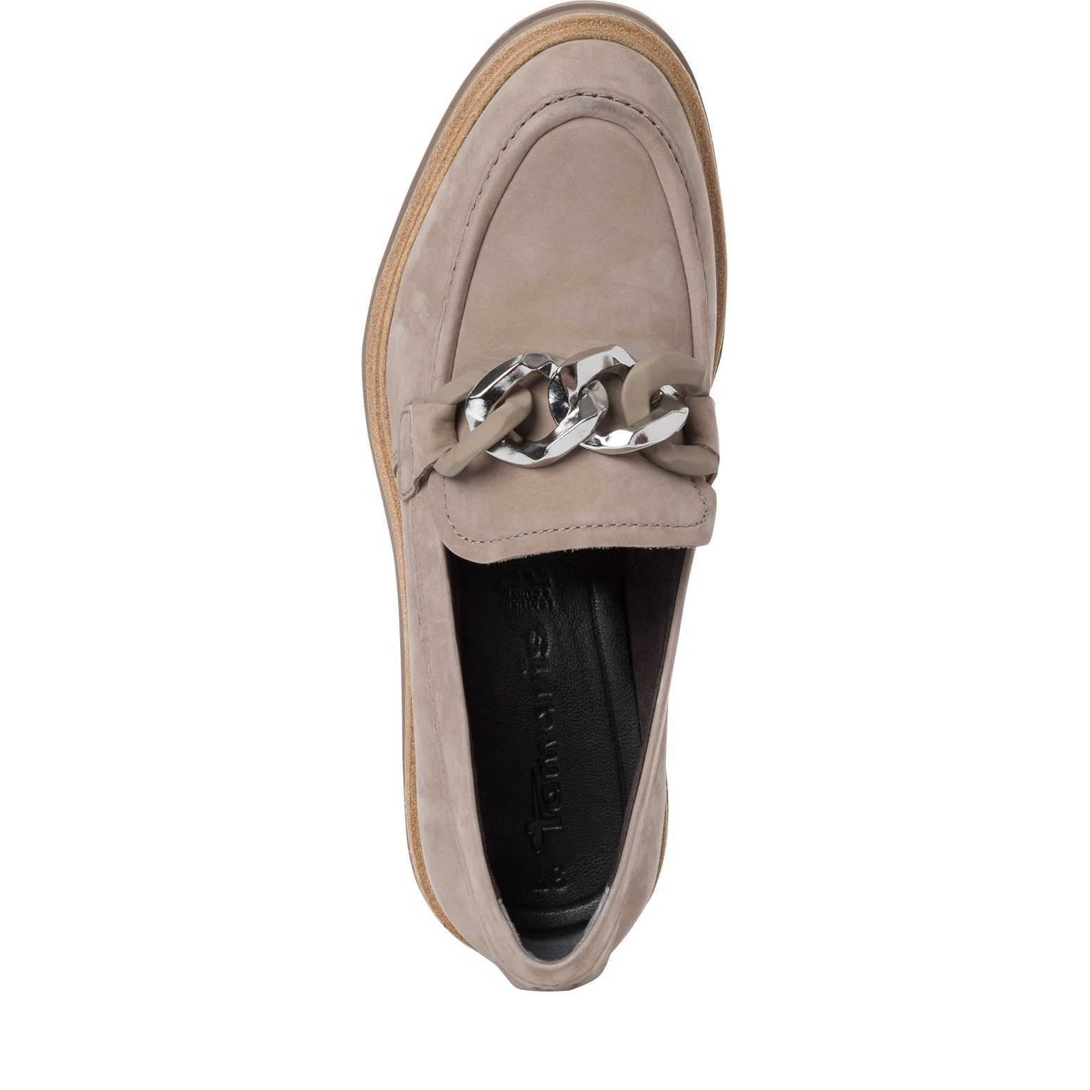 נעלי מוקסין מעור עם אבזם סוליית טרקטור / בז' – תמונה 4