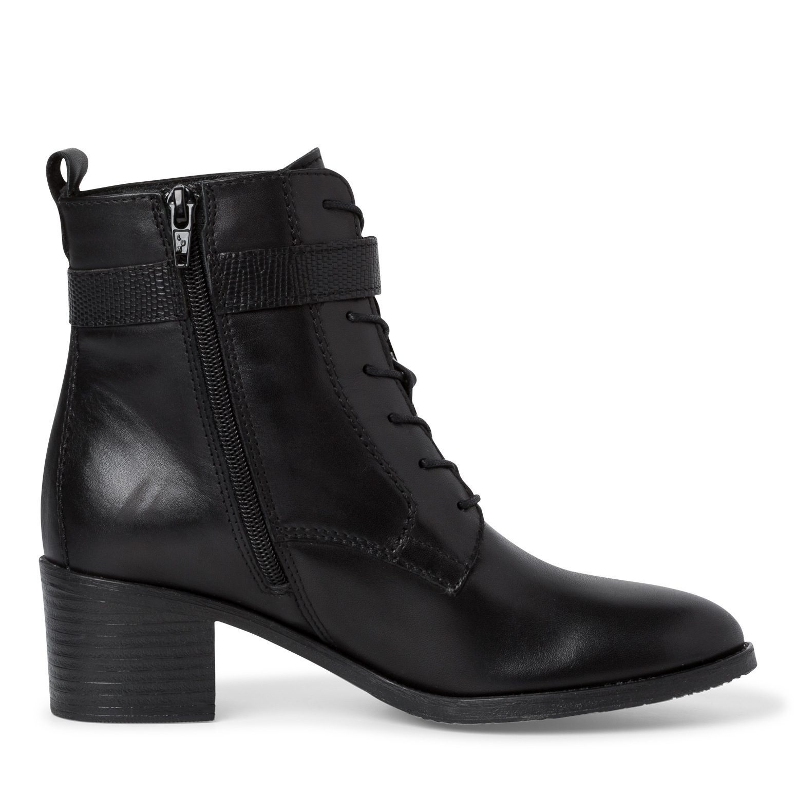 Tamaris / מגפוני עור שרוכים ואבזם עקב רחב שחור – תמונה 2