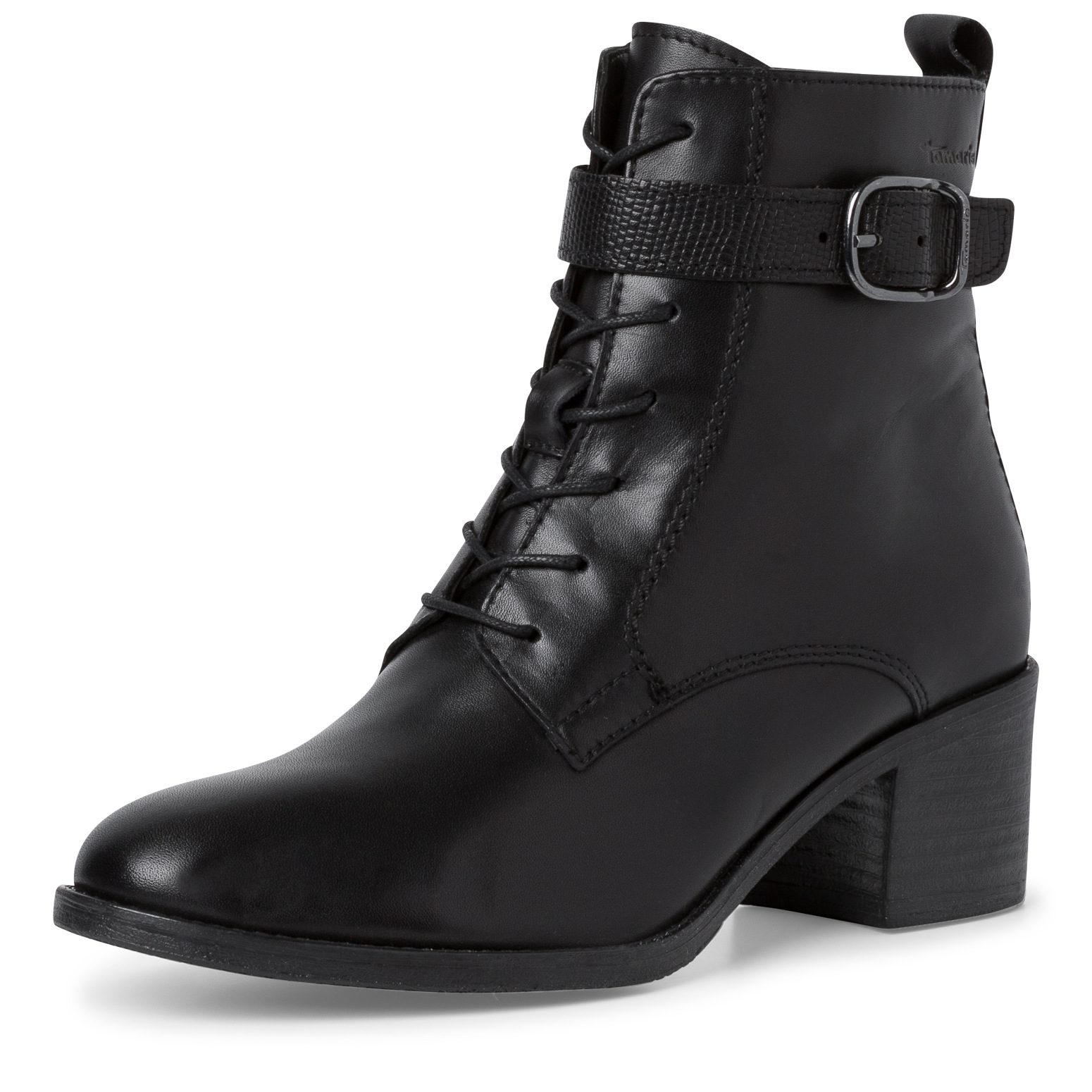 Tamaris / מגפוני עור שרוכים ואבזם עקב רחב שחור – תמונה 3