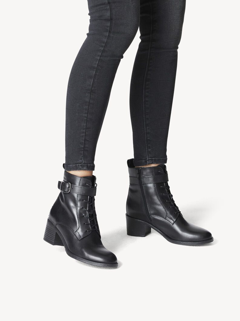 Tamaris / מגפוני עור שרוכים ואבזם עקב רחב שחור – תמונה 6