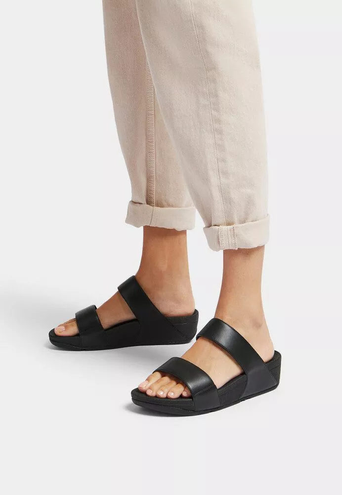 FV6-090 | FitFlop Lulu Two-Bar Slide Sandals כפכפי נשים שתי רצועות בצבע שחור – תמונה 8