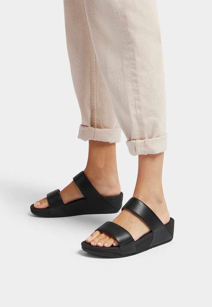 FV6-090 | FitFlop Lulu Two-Bar Slide Sandals כפכפי נשים שתי רצועות בצבע שחור – תמונה 8