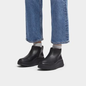FitFlop | GM2-090 מגפי קרסול פ-מוד מעור שטוח עם רוכסן שחור