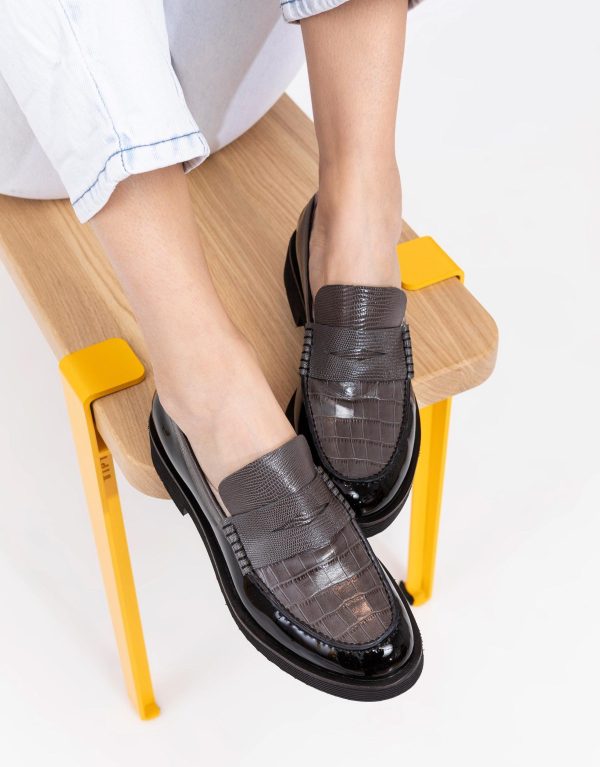 מוקסיני לנשים שחור אפור Jeffrey Campbell /  Lenna