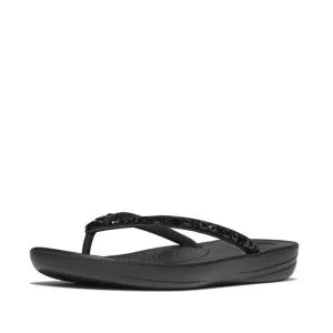 FitFlop iQushion Crystal Toe-Post | JC8-090 כפכפי אצבע לנשים עם קריסטלים בצבע שחור