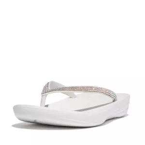 FitFlop iQushion Sparkle Toe-Post R08-194 כפכפי אצבע לנשים עם נצנוץ בצבע לבן