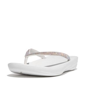 FitFlop iQushion Sparkle Toe-Post R08-194 כפכפי אצבע לנשים עם נצנוץ בצבע לבן