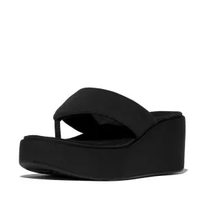 FitFlop Wedge Toe-Post Sandals | JF8-090 כפכפי פלטפורמה לנשים בצבע שחור