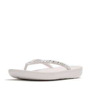FitFlop iQushion Multi-Tone Crystal Toe-Post JC8-194 כפכפי אצבע לנשים עם קריסטלים בצבע לבן